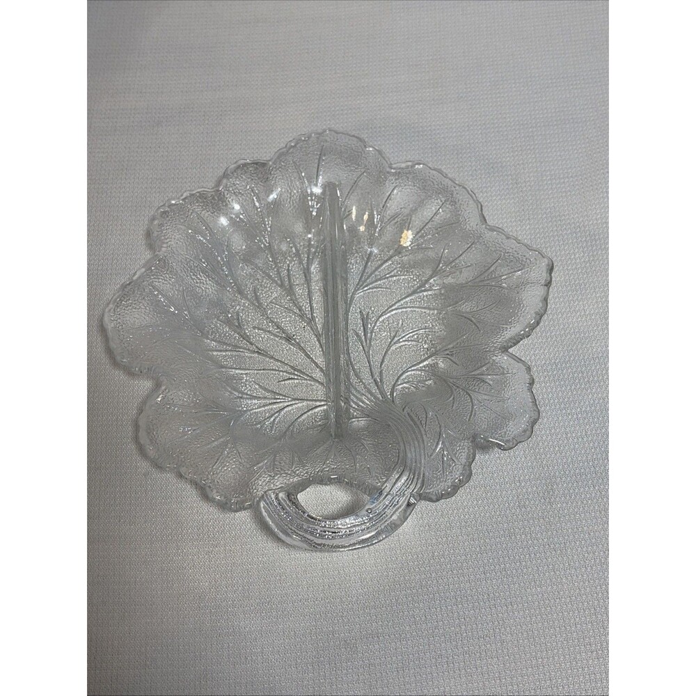 Indiana Glass - Clear Pebble Glass - Cabbage Leaf Cut - Candy/Sweet Relish Dish